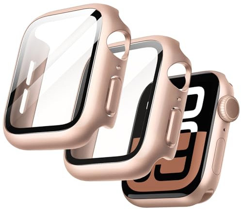 JETech Coque avec Protection D'écran pour Apple Watch Series 10 42mm, Étui Housse de Protection Globale, Film en Verre Trempé Intégré Haute Sensibilité, Lot de 2 (Or Rose)