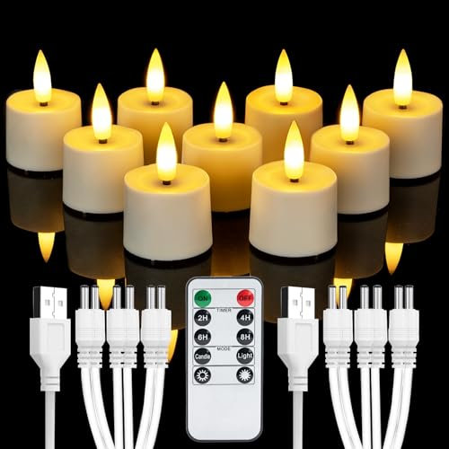 Homemory 12 Stück Wiederaufladbare Teelichter Votivkerzen mit Fernbedienung,Timer LED Teelichter für Weihnachten, Halloween, Festivals, Heimdekoration