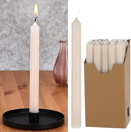 Stabkerze 20er Set | 2x25cm creme Paraffin | Wachskerze Echtwachs Dekokerze Kerze glänzend Spitzkerze (1 x 20er Set Stabkerze creme)