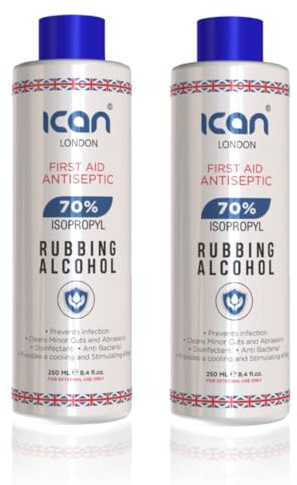 ICan London Isopropyl Rubbing Alcohol 70%, First Aid Antiseptic Disinfectant/Cleaning Fluid, 250ml, Pack of 2