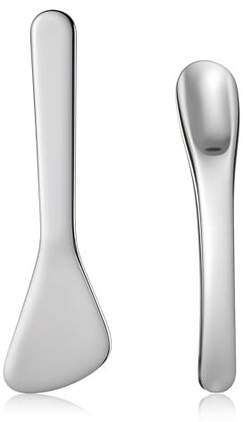 JJUNW Lot de 2 spatules cosmétiques en acier inoxydable - Petites spatules cosmétiques réutilisables - Mini spatules de maquillage en métal - Pour crème du visage, crème, masque, lotions, crèmes