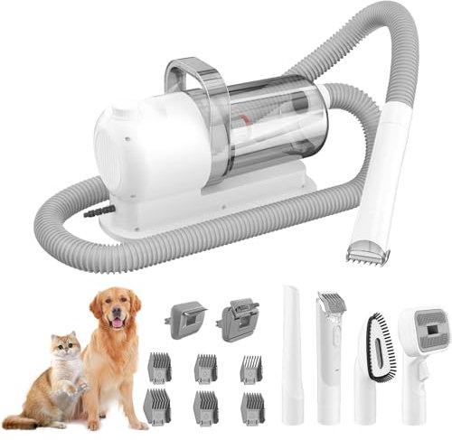 OUUTMEE Tosatrice per cani con aspirapolvere e spazzola per cani, super assorbente con 12000Pa, tosatrice silenziosa per cani e gatti, set professionale 6 in 1