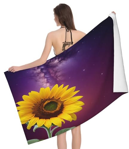 Leichong Telo Mare Grande Microfibra 180x90 cm Girasole Stampa, Telo da Bagno in 3D Viola Asciugamano da Spiaggia da Asciugatura Rapida Assorbente per Palestra, Yoga