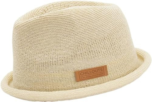 CHILLOUTS Tocoa Hat - Pork Pie Hut Herren/Damen, 100% Polyester, Unisex Sommer Trendhut, Crushable, Adjustable, Natural, S-M