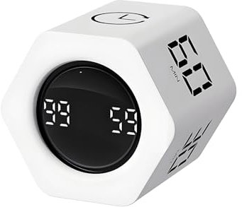 QUMOX Temporizador Pomodoro F6 con Sensor de Gravedad – Cubo Hexagonal Digital con Alarma Silenciosa, Vibración y Sonido – 1/5/10/30/60 Minutos y Cronómetro – Recargable, Ideal para Oficina, Estudio,