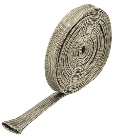 QUARKZMAN Hitzeschildhülse, 0,5 ID 16 Fuß Hitzehülse Automobil Draht Hitzeschild Kraftstoffleitung Hitzeschildhülse Hitzehülse Hitzewicklung 800 Grad für Drähte, Titanfarbe