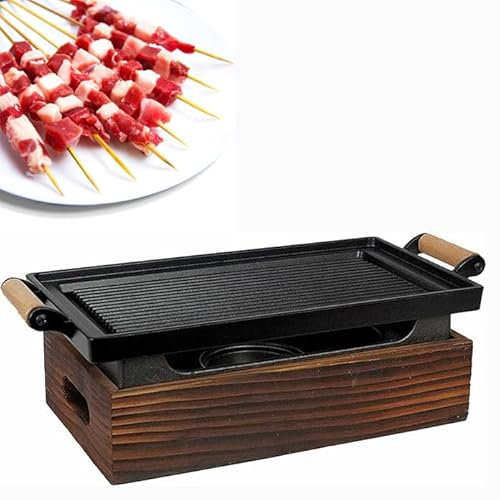 Tragbarer BBQ Grill, Tisch-Alkohol-Herd, Holzkohlegrill im japanischen Stil, Ess-Hibachi mit Holzsockel – ideal für Outdoor-Koch- und Esserlebnisse