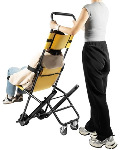 Elevador de escaleras plegable, 159 kg, Silla de escalera manual, 48x83x156 cm, silla de escalera plegable con reposacabezas ajustables y cinturones de seguridad, silla de ruedas plegable con 4 ruedas