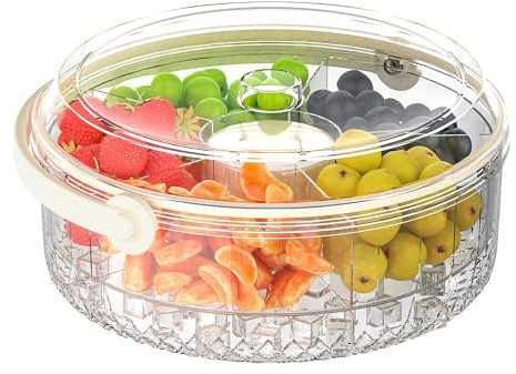 Vassoio da portata per ghiaccio alla frutta, vassoio per verdure refrigerate, piatto da portata per cocktail con gamberetti, piatto da portata per feste, con coperchio e 5 scomparti