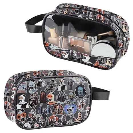 Horror Movie Clear Makeup Bag Horror Movie Lover Gift Halloween Party Gift Horror PU Leather Cosmetic Bag with Handle (Terr PU)