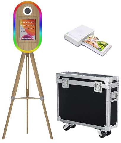 Appareil photo portable compatible avec iPad et appareil photo, synchronisation de musique RVB, lumière RVB, cabine photo selfie avec étui de transport (machine + mini imprimante)