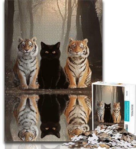 1000-teiliges Puzzle Katze und Tiger 1000-teiliges Puzzle für Erwachsene Geschenke für Freunde und Familie ab 14 Jahren (38x26cm)