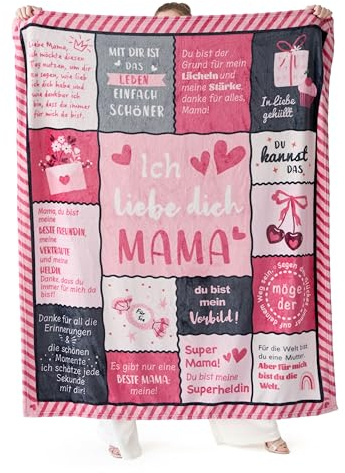 BEDSURE Kuscheldecke Geschenke Deko Decke - 130x150cm, Hellrosa Patchwork | Geburtstagsgeschenk für Freund, Papa, Oma & Opa, Weiche Flauschige Fleecedecke, Geschenk für Muttertag, Vatertag, Geburtstag