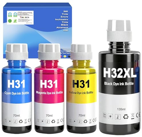 31 32XL Botellas Tinta Negro Compatible para 315 319 455 515 516 530 555 558 559 570 655 670 790 5105 7005 7006 7305 7306 7605 415 419 Impresoras (4 Colores Multipack, Negro/Cian/Magenta/Amarillo)
