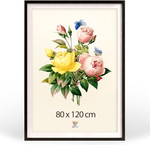 MG Design Cadre photo 80 x 120 cm – Cadre poster Noir à haut profil avec verre acrylique incassable, avec passe-partout, portrait & paysage, fixation murale renforcée
