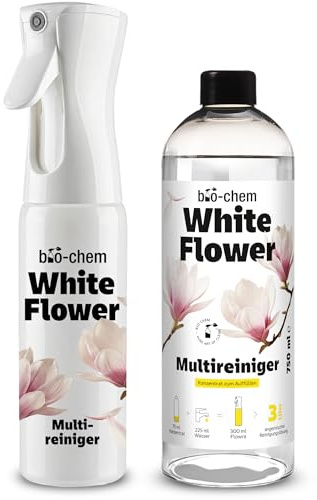bio-chem Allzweckreiniger Konzentrat White Flower mit Flowra Refill | Duftsprühflasche mit 750ml Refill | für Küche, Bad, Glas, Möbel & Böden