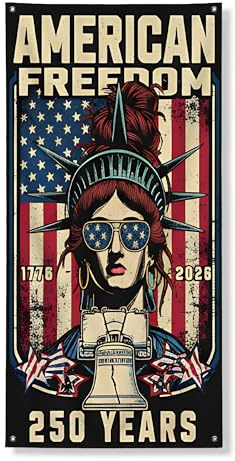 Patriotische Türabdeckung, Banner, dekorativ, Vintage-Statue von Amerika, Flagge, für drinnen und draußen, Unabhängigkeitstag, Urlaubsdekoration, 91,4 x 183,9 cm