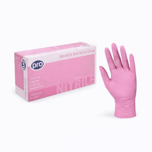 EcoBag UltraFlex Pink Nitrile Gloves, Powder-Free & Latex-Free Disposable Gloves, Textured Fingertips, 100 Gloves by Weight, Medium