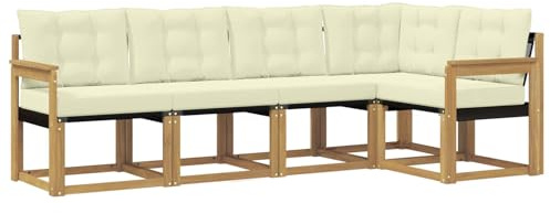 vidaXL Outdoor-Sofagarnitur mit Kissen 5 pcs Weiß und Creme, Moderne Garten-Sofaset, wetterfestes Möbel, Bequeme Liege, stilvolles Outdoor-Sitzen für Entspannung