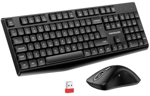 QWERTY Wireless Keyboard and Mouse Set, Full Size Keyboard with Number Pad, 2.4GHz Wireless with Single USB Nano Receiver, 1400 DPI Optical Mouse, Plug and Play for Windows Mac - UK Layout
