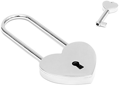 Brillibrum Design Liebesschloss mit Gravur Schloss in Herzform Silber aus Metall mit Schlüssel Herzschloss personalisiert Symbol der Liebe