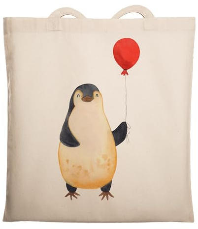 Mr. & Mrs. Panda Schultasche Pinguin Luftballon - Geschenk, Tote Bag, canvas tasche, Geschenkidee, Kirmes, Glück, Laptoptasche, Jahrmarkt, Einkaufstasche, Liebe, Stoffbeutel