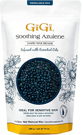 GiGi Hard Wax Beads, Soothing Azulene Hair Removal Wax for Sensitive Skin, 14 oz