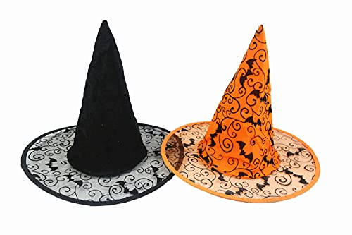 Hooin Cappello da strega di Halloween - Cappelli da festa per streghe/maghi con ragnatela di Halloween. Confezione da 2 (nero e arancione)