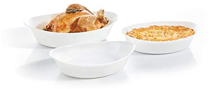 Luminarc - Set de 3 Plats ovales Blanc Smart Cuisine Carine 250°C - Plats à Four en Verre Innovant - Légers et Extra-Résistants - Fabrication en France - 3 Pièces, Dimensions 29x17 + 32x20 + 38x23 cm