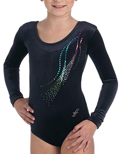 ff FISCHER Turnanzug Mädchen langarm Samtanzug Zoe Samt Gymnastikanzug Mädchen Glitzersteine 8239, Größe: 152, Farbe: schwarz