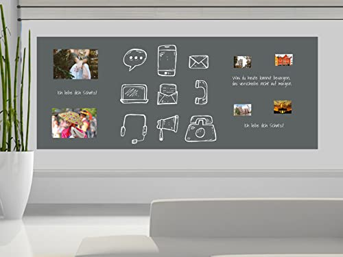 Lifestyle Tafelfolie 60x40cm | grau | Selbstklebende magnetische Tafelfolie | Magnet Kreidetafel | selbstklebend | inkl. 10 Starke Magnete