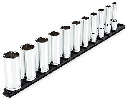 TEKTON 1/2 Inch Drive Deep 12-Point Socket Set with Rail, 11-Piece (3/8-1 in.) | SHD92107