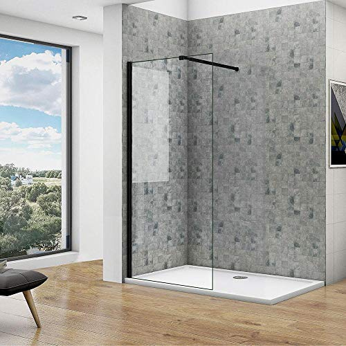 Walk in Parete Fissa 80x200cm Vetro 8mm,Barra Stabilizzatrice Nero Opaco | barra stabilizzatrice regolabile 73-120,vetro temperato e anticalcare,installazione reversibile