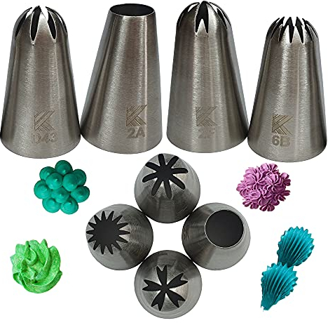 Kalane Lot de 2 douilles de glaçage en acier inoxydable pour pâtisserie et décoration de gâteaux, cupcakes, biscuits, 2 A, 2 F D43 6B - Motif fleur, étoiles, coquillages, tourbillons dans une boîte