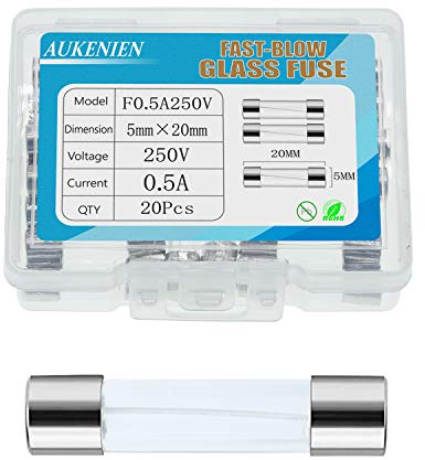 AUKENIEN 0,5A 0,5 Ampere 250V Glassicherung 5x20MM Sicherungen Glasrohrsicherung Feinsicherung Schnelle Schlag Glas Sicherung