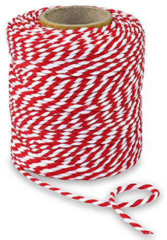 PRÄSENT BAUMWOLLKORDEL rot/weiß, 50 m Kordelband aus Naturmaterial, 2 mm Breite, zweifarbige Geschenkkordel zum Basteln und Dekorieren, biologisch abbaubar