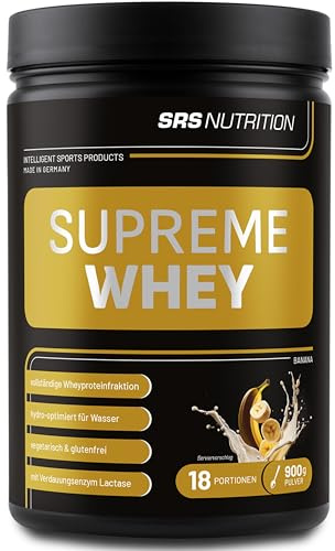 SRS Muscle - Supreme Whey XL, 900 g, Banane | Hydro-optimized Whey Protein | mit Enzym Laktase und Pro-B Vitaminen | aspartamfrei | deutsche Premiumqualität