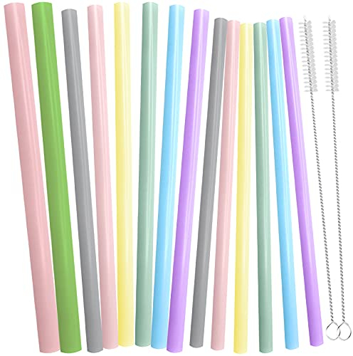 DailyTreasures Trinkhalme Wiederverwendbar Silikon, 14 Stk Silikon Strohhalmen Set +2 Reinigungsbürsten, Bubble Strohhalme Silikon BPA Frei Farbig Silikon Trinkhalme für Cocktail Coffee Juice Getränke