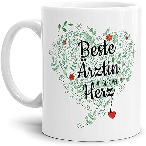 Berufe Tasse - Beste Ärztin mit ganz viel Herz - Geschenk für die beste Ärztin, als Dankeschön - Hochwertige Keramik, Weiß, 300 ml