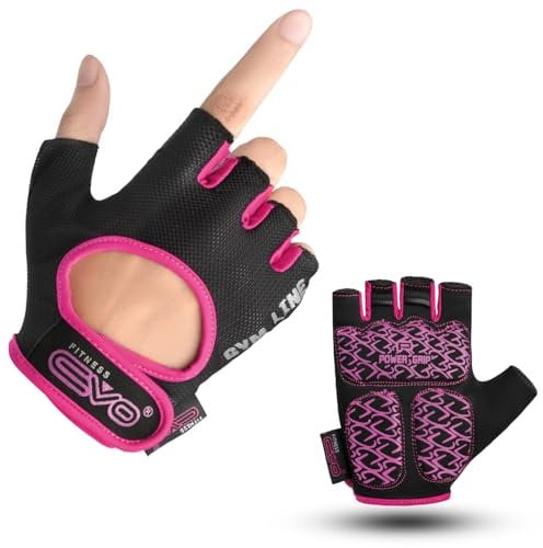 EVO Fitness Women Weight Lifting Gym Gloves Breathable Workout Ladies Exercise Training Bodybuilding Girls Cycling with Non-Slip EVA Foam Palm Protection (Pink, Medium)