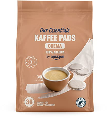 by Amazon Dosettes de Café Crema 100% Arabica, Compatibles Machine Senseo, 36 Unités (1 Paquet de 36) – Certifiées Rainforest Alliance