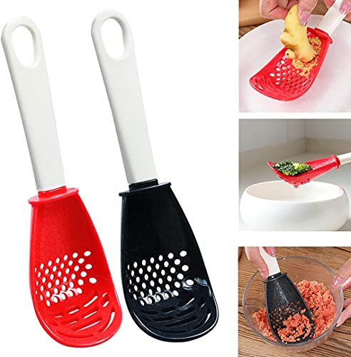 SZCLKJGS 2 Packs Multifunctional Cooking Spoon, All Purpose Kitchen Tool Skimmer Scoop Colander Strainer Grater Masher, Food-Grade High Temperature Resistant Cooking Gadgets, (HBCQ-1)