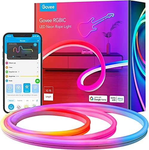 Govee RGBIC Neon LED Strip Lights 3M, DIY Shape, Colour Changing Light with APP Control, Work with Alexa and Google Assistant for Bedroom, Wall Decor