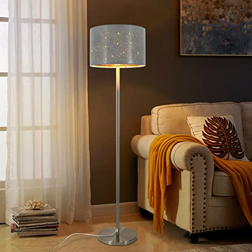 ZMH Stehlampe Wohnzimmer Modern Stehleuchte - Standleuchte aus Stoffschirm im Graugold Stern Design 144cm Standlampe mit E27 Fußschalter und Stecker für Schlafzimmer Kinderzimmer Arbaitzimmer Flur