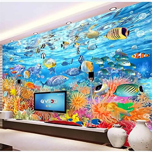 YABAOST Papier Peint Adhesif Mural 240X150Cm Papier Peint Autocollant 3D Pvc Étanche Plage Corail Poisson Décoration Murale Xxl Poster Tableaux Muraux Tapisserie Photo Trompe L'Oeil