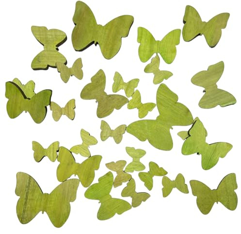 Gasper Holz Tischstreu Schmetterling 28 Teile. Ca 7/5 / 3 cm. Ca 28 Schmetterlinge. Grün HELLGRÜN