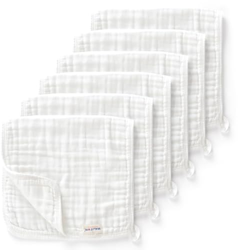 Maliton 6er Baby Spucktücher für Kinder,Mullwindeln Spucktücher aus 100% Baumwollem,weich, langlebig, strapazierfähig, luftdurchlässig und extrem saugstark,50x25cm,weiß
