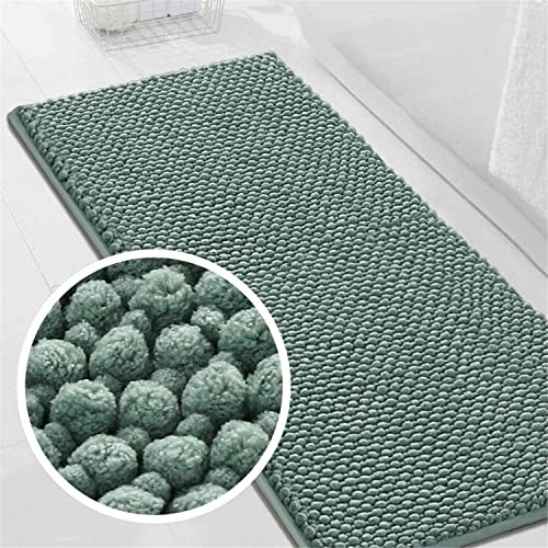 LINGKY Badematte rutschfest 50x120 cm Chenille Badezimmerteppich Saugfähige Badteppich Waschbar Badvorleger Bad Teppich Badezimmer Duschvorleger Badematte Aqua