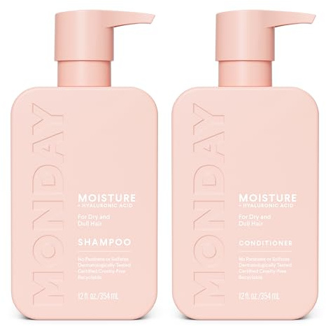 MONDAY HAIRCARE Moisture Shampoo + Conditioner Set for Dry, Coarse, Stressed, Frizzy Hair, Made with Coconut Oil, Rice Protein, Shea Butter and Vitamin E, All Natural, 12 fl oz (Pack of 2)