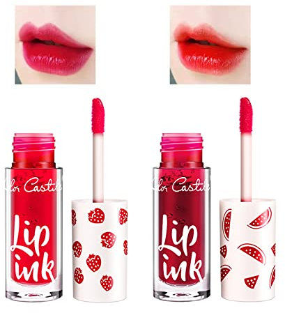 2PCS Lip Plumper,Lip Tint Lip Stain,Liquid Lipstick,Fruity Scent Tinted Lip Balm,Lip Plumper Gloss,Plumping Lip Gloss,Lip Oil,Pink Lip Gloss,Plumping Lip Gloss Not Easy to Fade Nonstick Cup Lipgloss